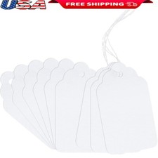 100 Marking Tags White Paper Labels W/ String Hanging Display Tags Jewelry New