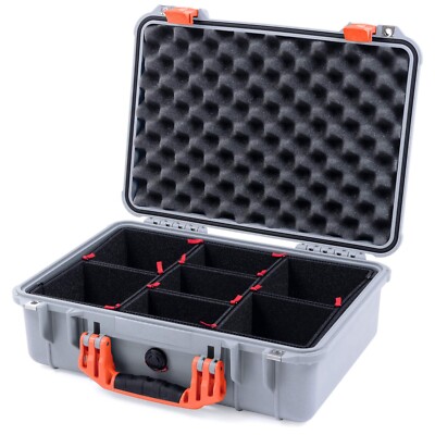 Pelican 1500 Case | Hard Case | Silver and Orange | TrekPak Dividers
