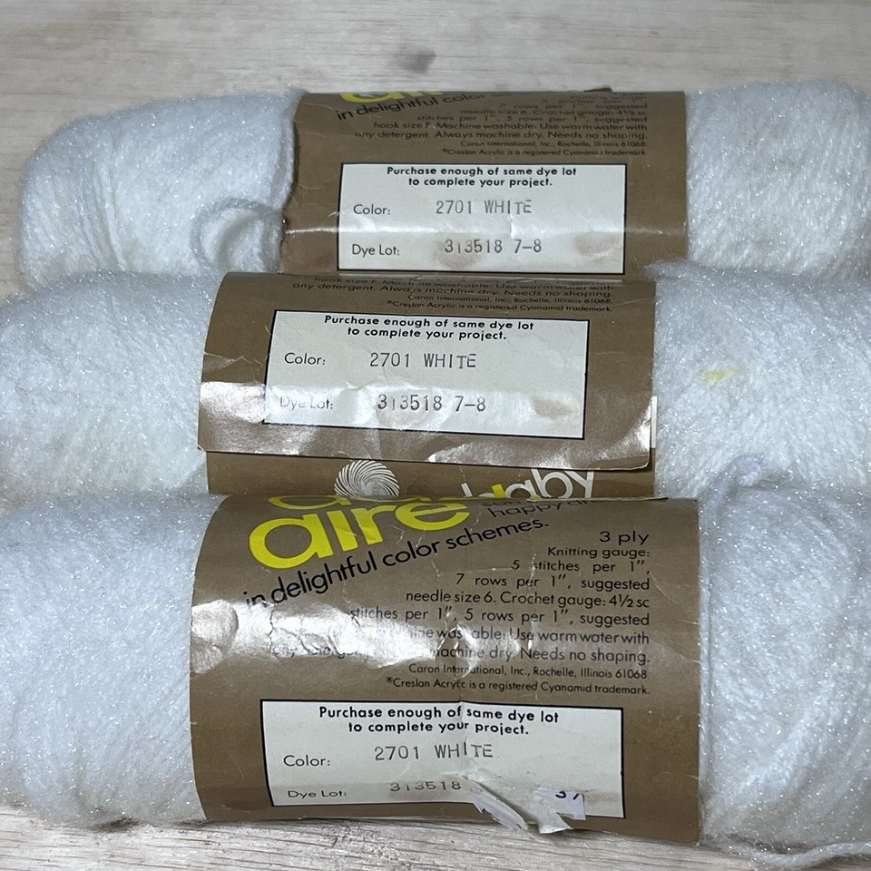 Vintage Baby Yarn CARON DAZZLE AIRE 2701 White Lot of 3 Soft Fuzzy