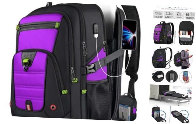 Stylish Purple Extra Large 17.3 Inch Laptop Travel Backpack for Women-image