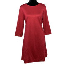J Jill Ponte Dress MED PETITE Deep Red A Line 3/4 Sl Stretch Long Sl Midi Career