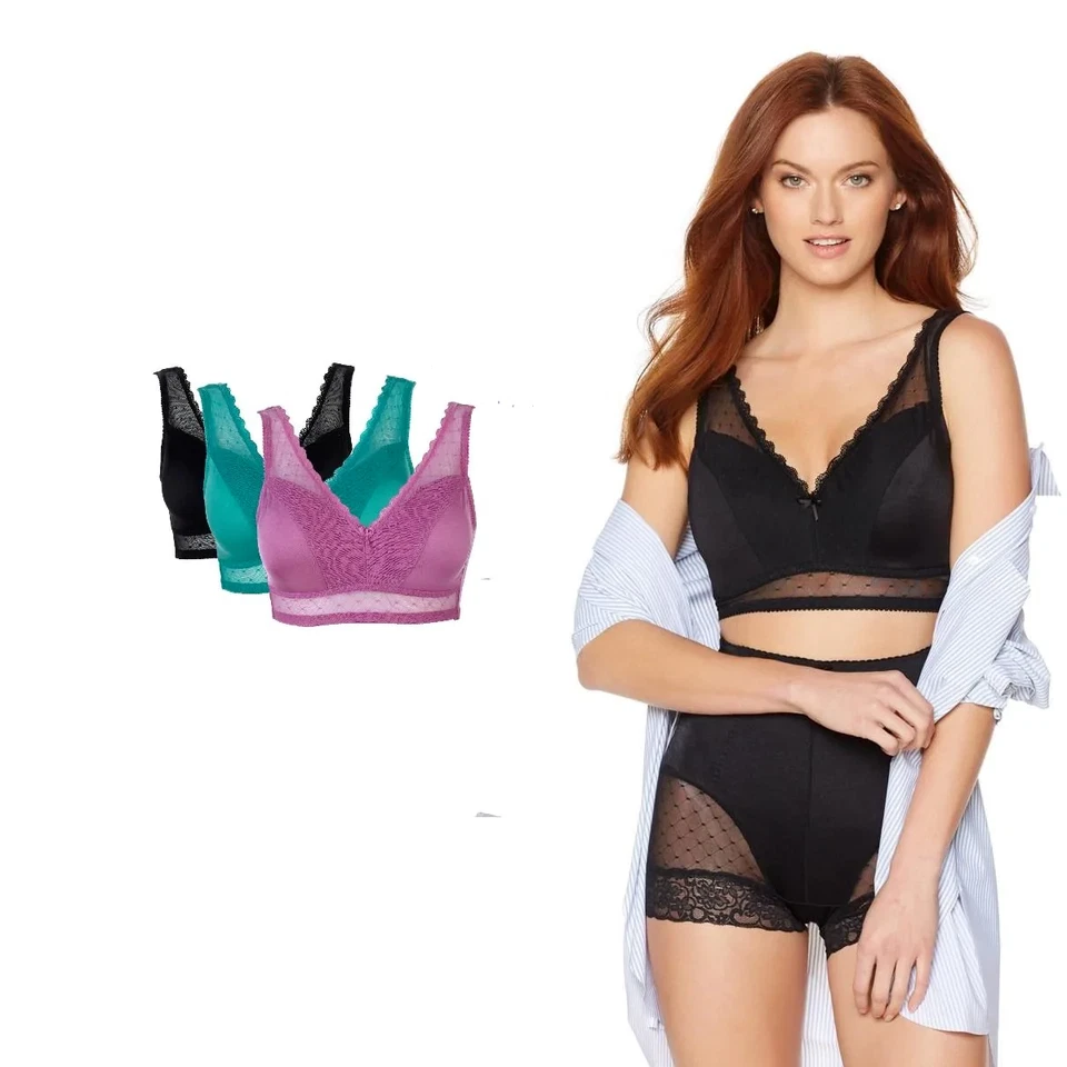 Paquete de 3 sujetadores Rhonda de malla de cizallamiento con almohadillas extraíbles 514-144, talla XL Foto 2 de 3