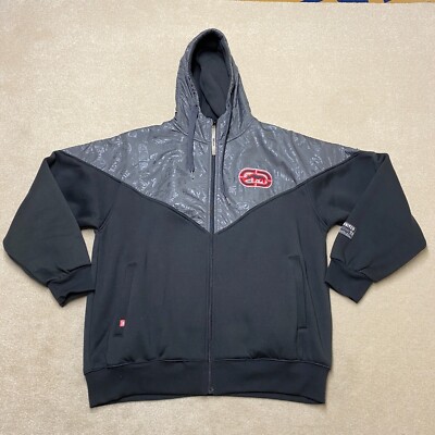 Ecko Unltd Hoodie Large Herren schwarz grau Full-Zip Pullover Vintage Y2K