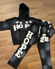 Mens 2pc Distressed Tracksuit Set Long Sleeve Jacket Pants Sweatsuit Outfits