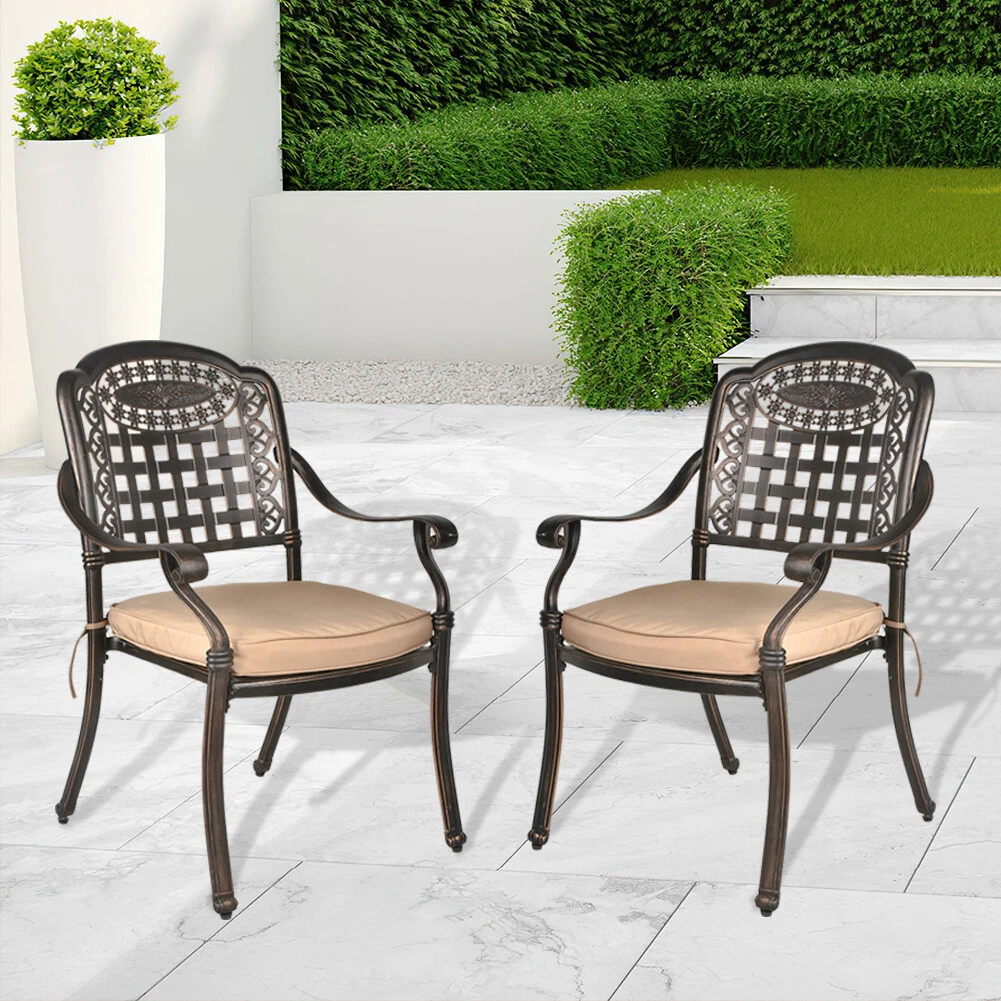 Patio Chair Set of 2 Outdoor Dining Chairs Stackable Metal Garden Porch Armchair