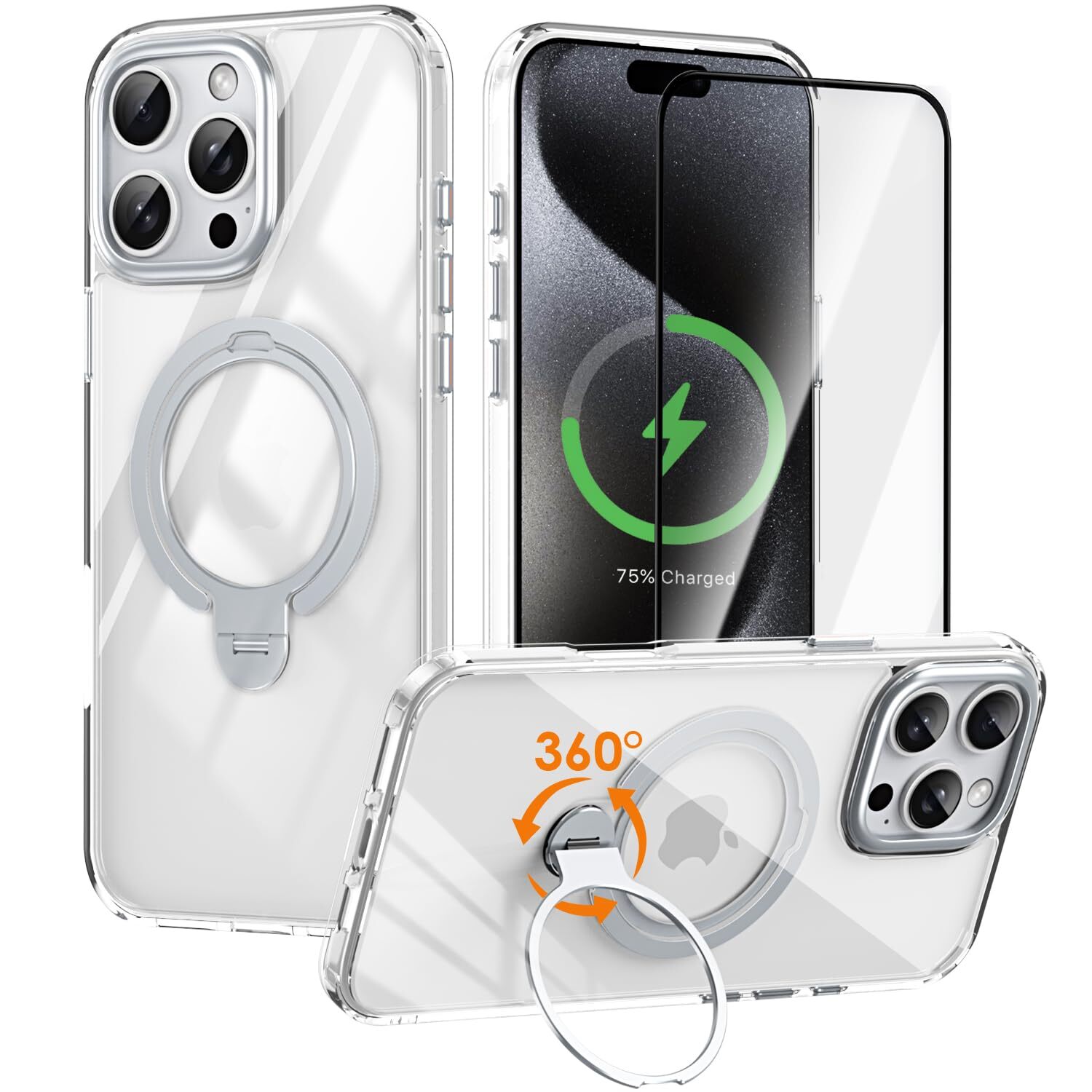 Compatible for iPhone 16 Pro Max Case with 360°Rotatable Magnetic Ring Stand ...