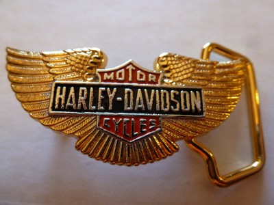 1983 SOLID BRASS GOLD PLATED HARLEY DAVIDSON WINGS SMALL DRESS BUCKLE