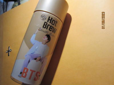 BTS Hot Brew container 2021 Bighit MUSIC Hybe collectable 5 1/2''  purple pants