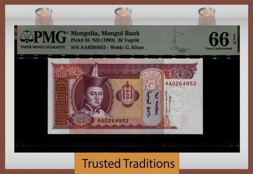 TT PK 55 1993 MONGOLIA MONGOL BANK 20 TUGRIK PMG 66 EPQ GEM UNCIRCULATED
