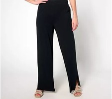 Denim  Co. Beach Jersey Regular Wide Leg Pant With Slits Black XX-Small A637289