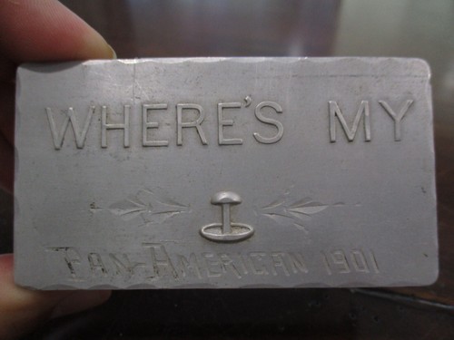 PAN AMERICAN 1901 SOUVENIR BOX,WHERE'S MY BUTTONS ALUMINUM ANTIQUE TRINKET BOX - Picture 2 of 9