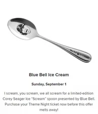 Corey Seager Blue Bell Ice Cream Spoon 9/1/24