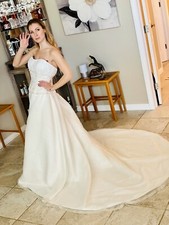 Casablanca Bridal Wedding Ivory Sequin Lace gown Dress w/ Chiffon overlay 8