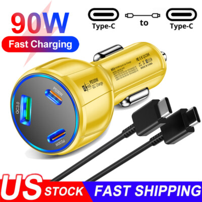 90W Super Fast Car Charger Type-C Adapter &Cable For iPhone 16 /15/14 Pro Max
