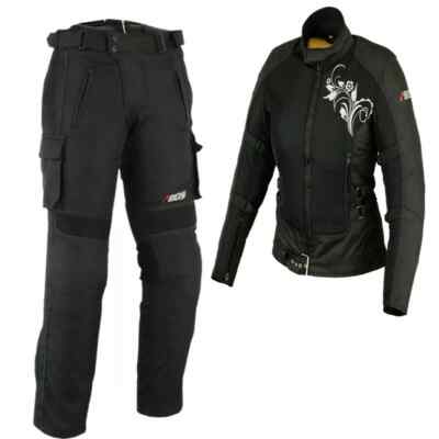 Women's motorcycle summer combo airy motorcycle scooter jacket and pants black