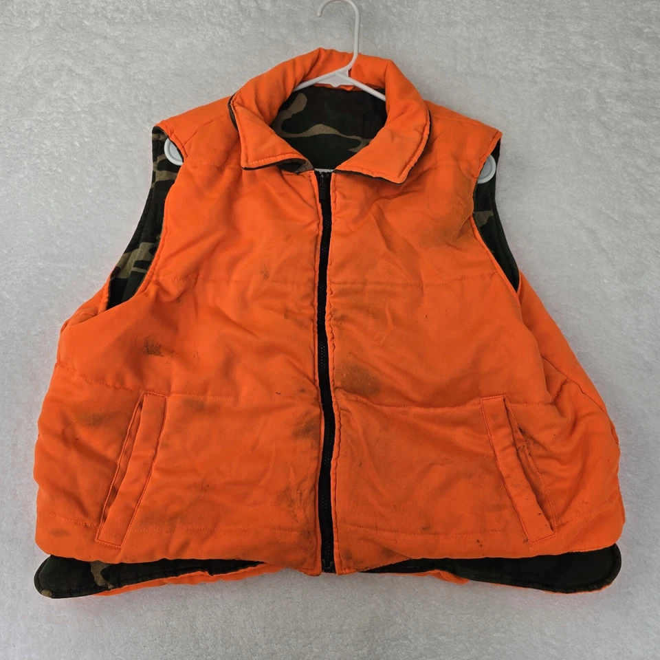 Vtg Reversible Woodland Camo Camouflage Blaze Orange Insulated Vest XL - Image 3 of 4