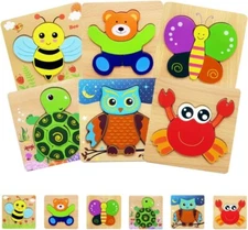 Montessori Wooden Jigsaw Puzzle Toy for Toddlers Boys and Girls: 6-Piece Set - A