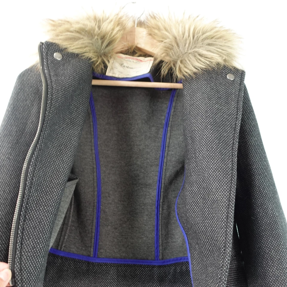 Anthropologie Cartonnier Jacket 0P XS Blue Wool Crop Moto Fur Collar Grunge Y2K - Image 3 of 4