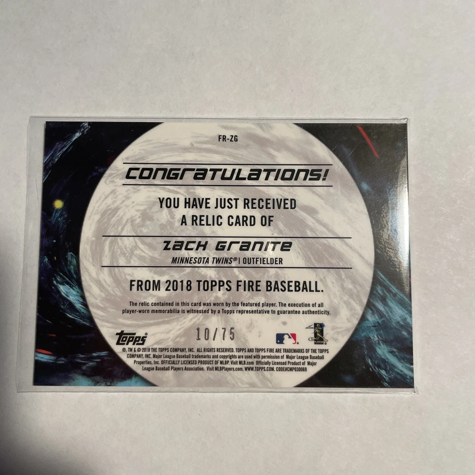 2018 Topps Fire Relics Green /75 Zack Granite #FR-ZG Rookie RC Patch - Image 2 of 2