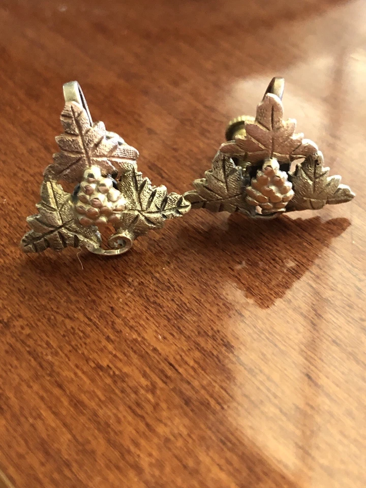 PENDIENTES VINTAGE BLACK HILLS 12K MULTITONO HOJA DE ORO RACIMO TORNILLO TRASERO 2,2 GR Foto 2 de 4