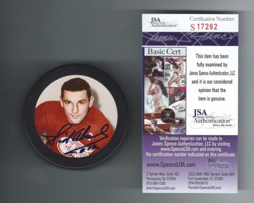 Sid Abel Signed Detroit Red Wings Photo Puck JSA Authenticated - Afbeelding 1 van 2