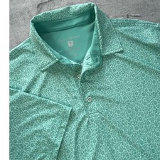 Hickey Freeman Golf Mens Large Green Floral Performance Polo Shirt Short Sleeve