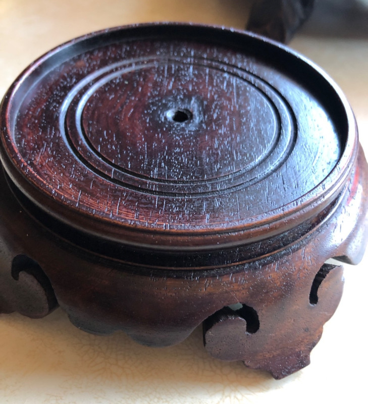 Vintage Chinese Hand Carved Rosewood Dark Brown Round Vase Stand 5-3/4” EUC
