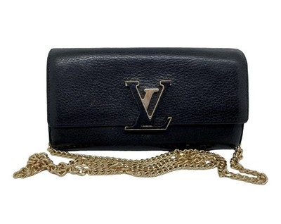 Louis Vuitton Capucines Geldbörse Echt Leder Schwarz Mit Zusatzkette
