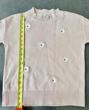 Loft Crew Neck Sweater Women S Pink Daisies Embroidery 100 Cotton Cottage 3-D