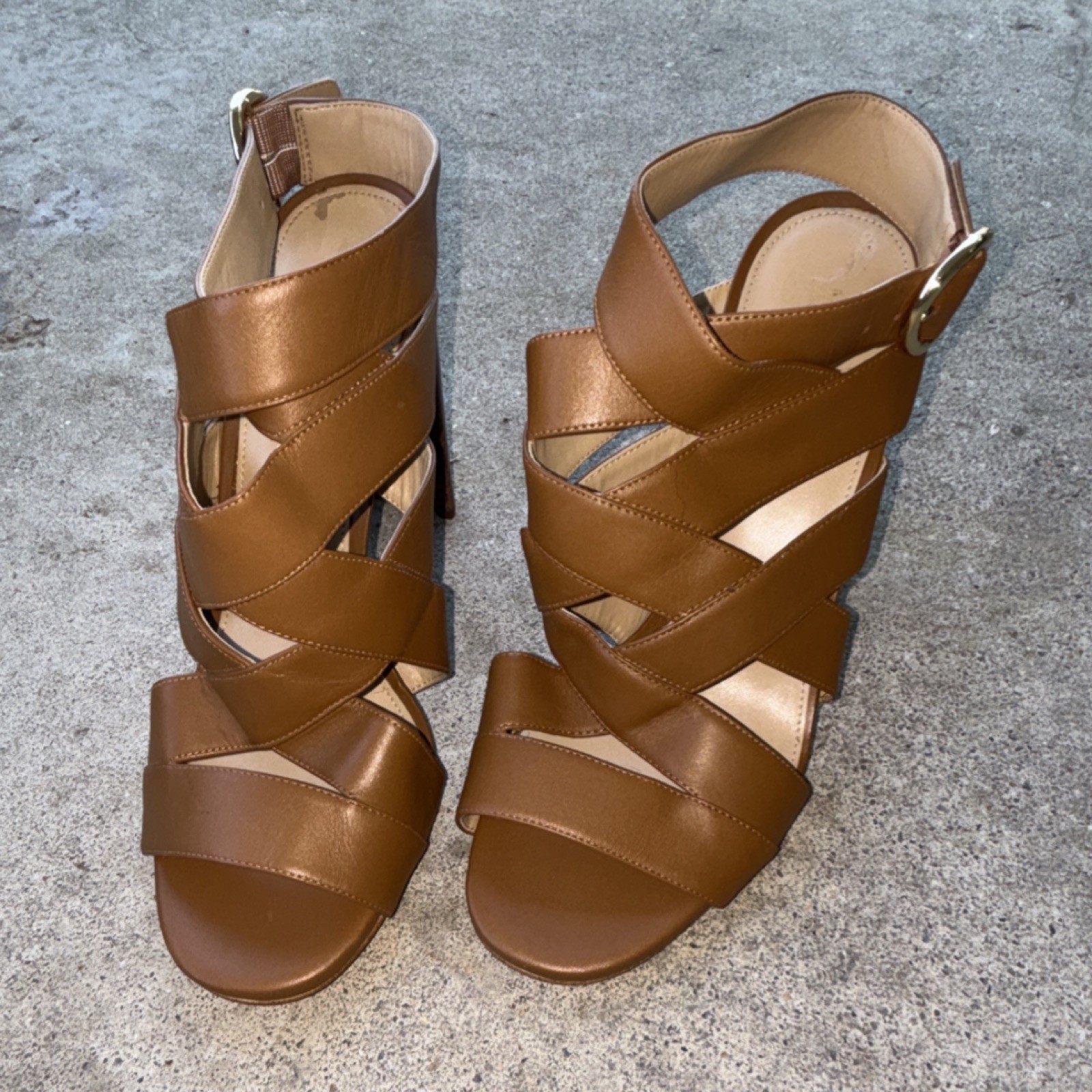 Michael Kors Brown Leather Strappy Block Heel Sandals Women’s Size 9.5