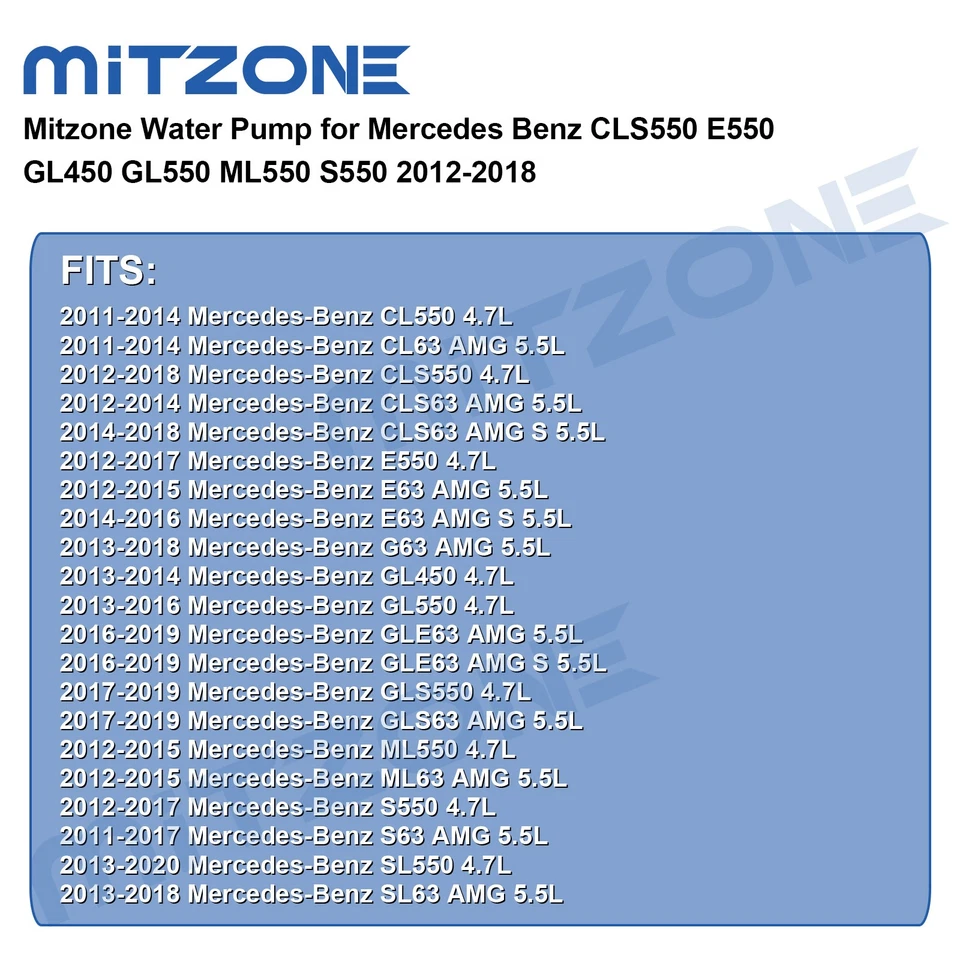 Bomba de agua Mitzone para Mercedes Benz 12-18 CLS550 E550 GL450 GL550 ML550 S550 Foto 3 de 4