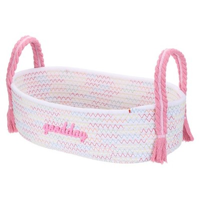 Rectangular Rope Basket, 14.6x7.9x7.1 Inch Small Woven Baskets, Colorful/Pink