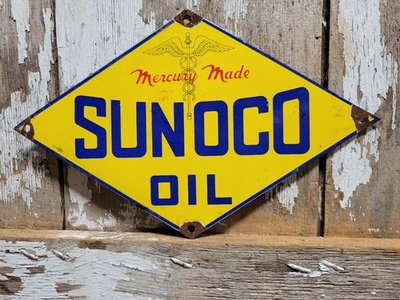 #ad #ad VINTAGE SUNOCO PORCELAIN SIGN OLD CAR TRUCK MOTOR OIL GAS ADVERTISING DISPLAY $189.76
