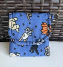 Handcrafted Blue Cat Theme Wallet W/Keychain. Trifold. One Of A Kind.