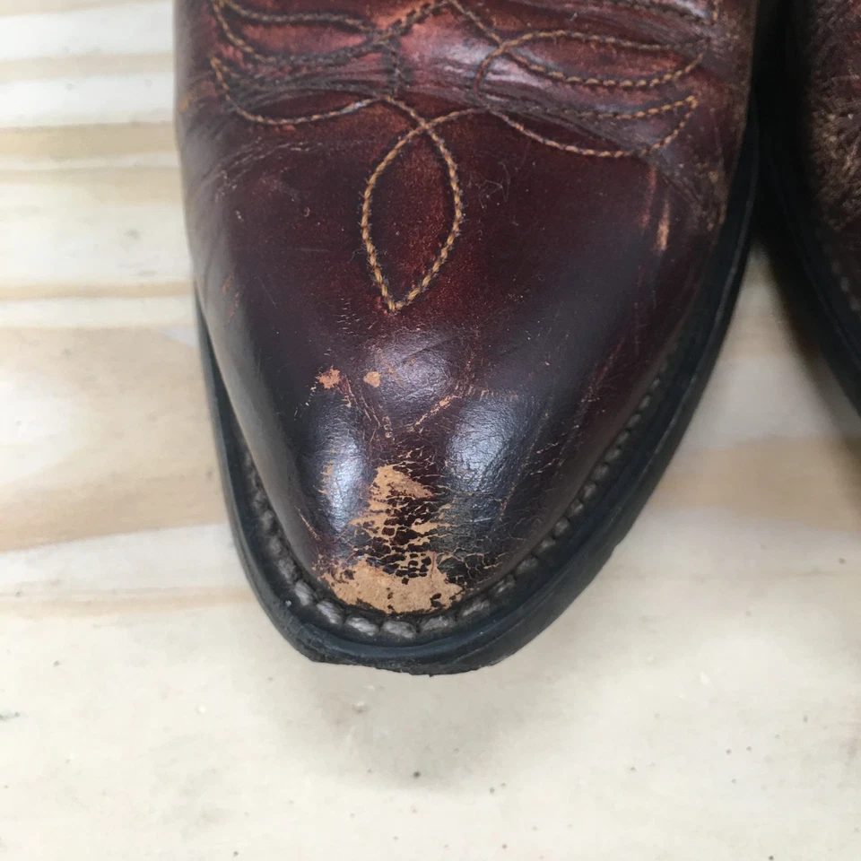 牧马人靴男式 10.5 D 西部棕色拉中筒尖头 — 第 3/4 张图片