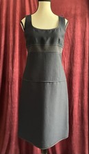 Akris Punto Sleeveless Dark Navy Sheath Dress Horizontal Banding Detail Size 6