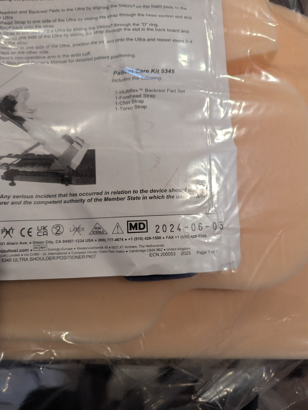 Mizuho OSI 5345 Ultra Shoulder Positioner Patient Care Kit.