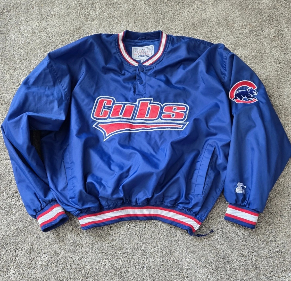 Vintage 90s Starter Chicago Cubs Blue Snapback Pullover Jacket XL