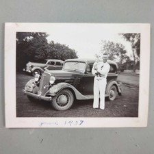 1937 Man And Infant Boy Beside 1934 Chevrolet Master Sedan Photo 3.5 X 2.5