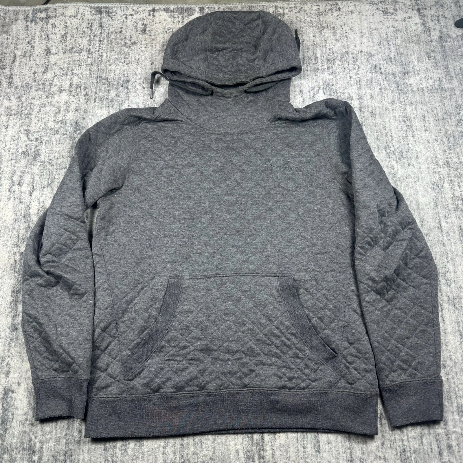 Marmot Galen Hoodie Mens M Gray Diamond Quilted Pullover Hiking Sweatshirt
