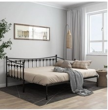 Berkfield Home Pull-out Daybed Frame 90x200cm Black Metal Slatted Matte