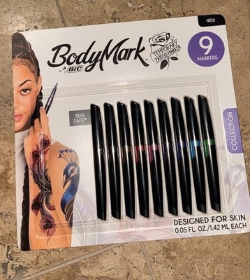 BIC body mark temporary tattoo markers pens 9 pack brand new