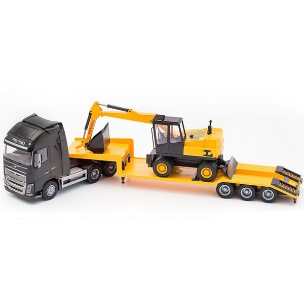 Emek - Volvo FH16 6X4 Schwarz Mit 3-Achs-Lader Und Lannen Bagger - 1/25 - Eme...-image