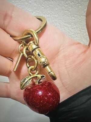 Coach Red Apple Bag Charm Keychain Resin Metal Brass Purse Decoration