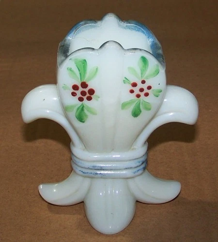 Antique Milk White Glass Toothpick Holders Old - Hand Painted