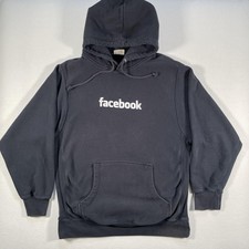 Vintage Facebook Hoodie Mens Medium Black Employee Staff Logo Pullover Faded