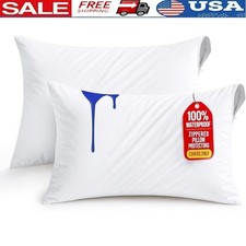 Waterproof King Pillow Covers Set of 2 Zippered Bed Bug Dust Mite Proof New