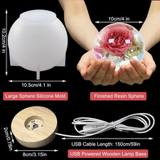 4 inch Large Sphere Round Light Resin Mold,LED Silicone Resina Mould with 1Pc...