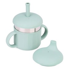 Baby Sippy Cup Stainless Steel Silicone Straw Training Tumbler Green 7.4 Oz