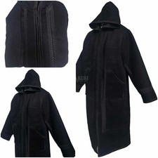 Hiver Noir à Capuche Fausse Fourrure Daim Long Manches Cape Manteau Veste